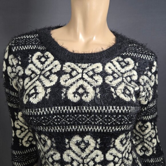 Y2K Katsumi Mini Sweater Dress size S Black White Fluffy Fuzzy Knit Fair Isle - Picture 4 of 9
